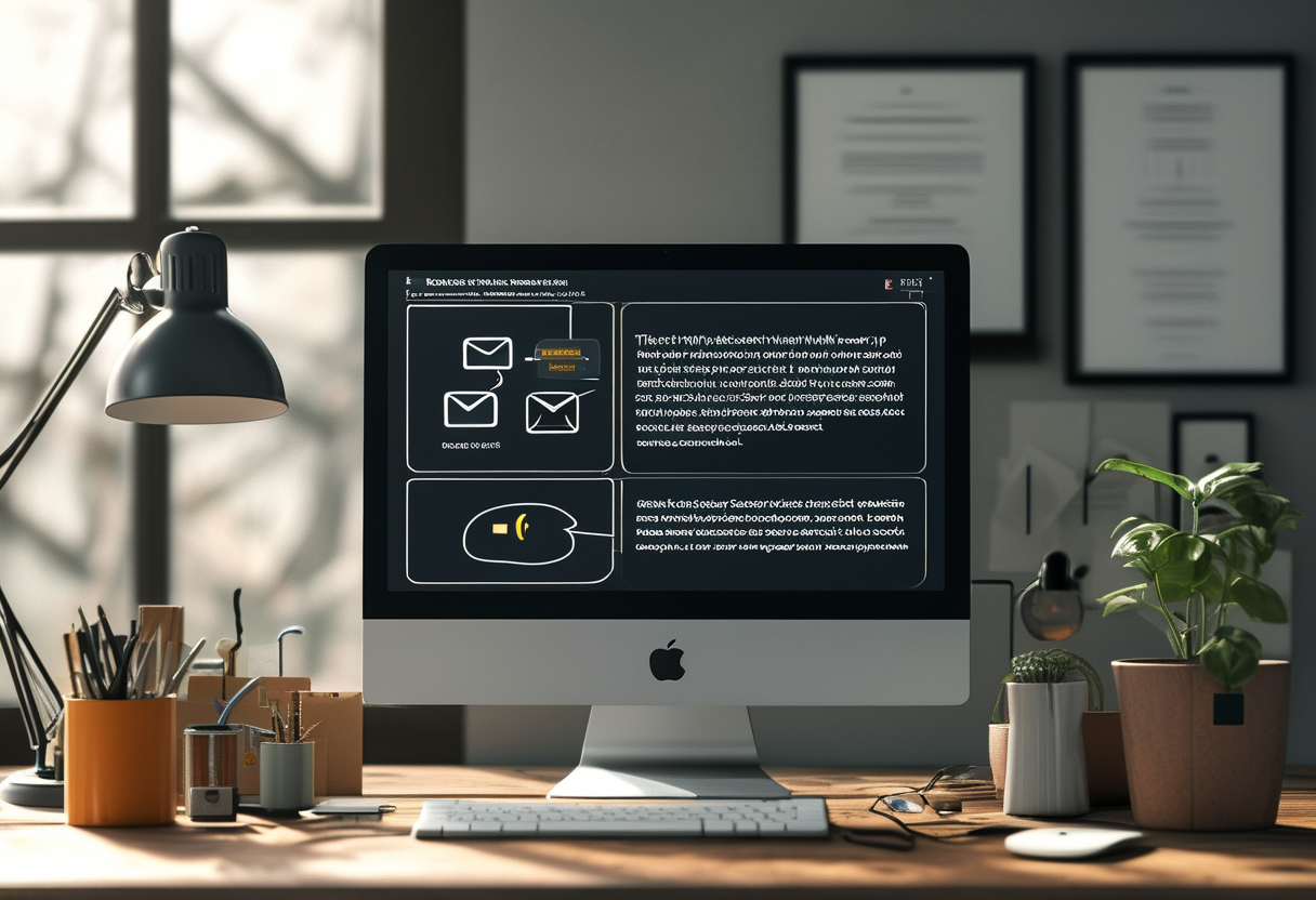 A forward-looking illustration of several small connected icons (an envelope, a spreadsheet grid, a chat bubble)…