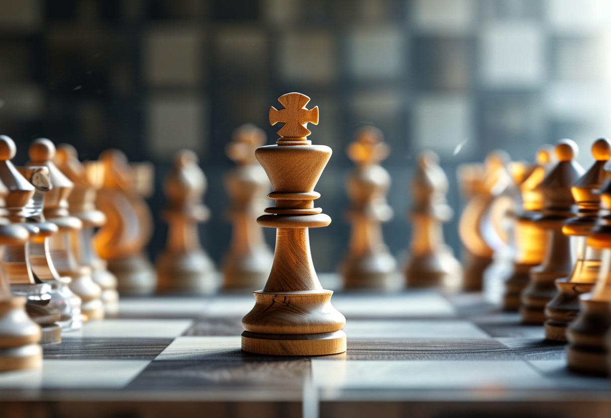A stylized editorial illustration of a single wooden chess pawn standing on a chessboard where every other square holds…