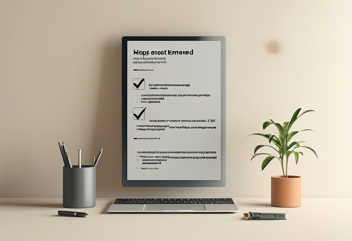 A tidy, editorial illustration of a single resume bullet point transforming from a thin gray dotted line into a solid…